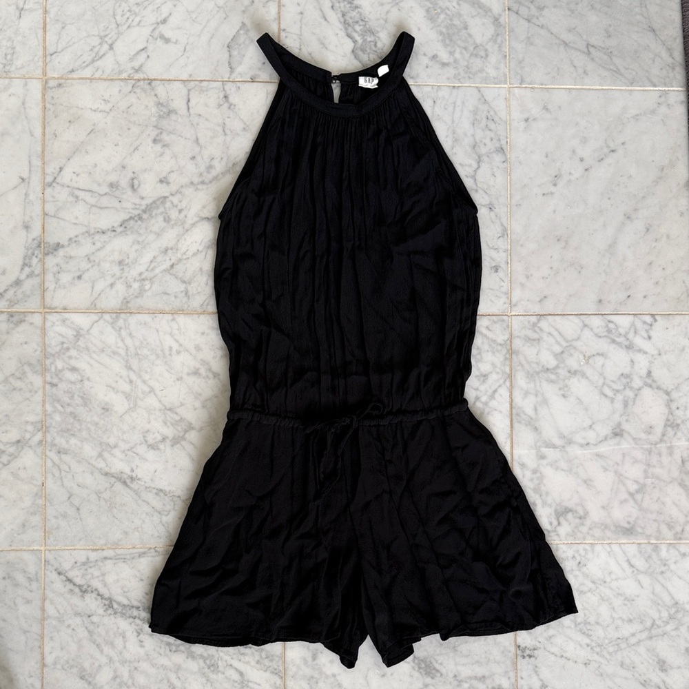 GAP Apron Neck Tie Waist Romper, Black, Size XS